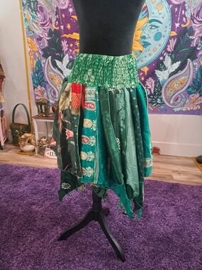 Jadefire Dryad Reclaimed Sari Pixie Skirt | One-of-a-Kind Vintage Silk Fairy